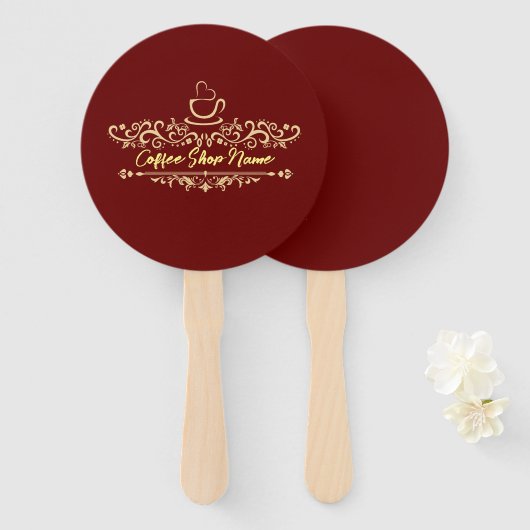 コーヒモダンーカフェベーカリー歓迎カスタムロゴ名 ハンドファン (正面&裏面)