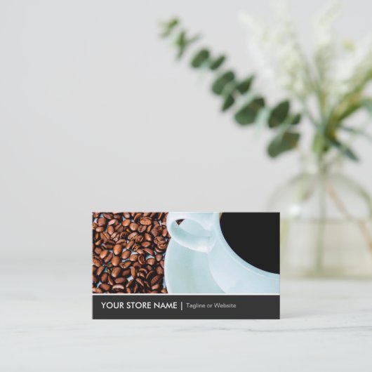 コーヒモダンースタイリッシュカップコーヒー豆カフェ店 名刺 (スタンド正面)