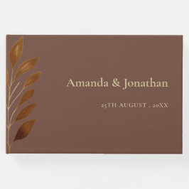 コーヒモダンーブラウンと金ゴールドリーフ結婚ズ ゲストブック