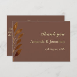 コーヒモダンーブラウンと金ゴールドリーフ結婚ズ サンキューカード