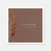 コーヒモダンーブラウンと金ゴールドリーフ結婚ズ スタンダードカクテルナプキン (正面)