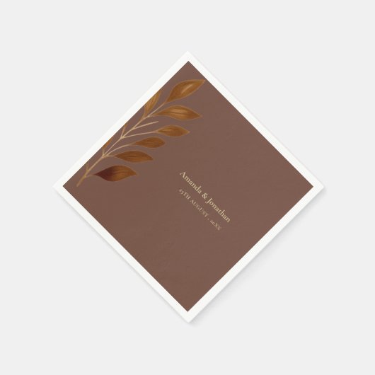 コーヒモダンーブラウンと金ゴールドリーフ結婚ズ スタンダードカクテルナプキン (角)