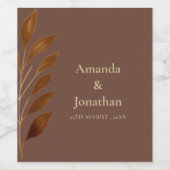 コーヒモダンーブラウンと金ゴールドリーフ結婚ズ ワインラベル (シングルラベル)