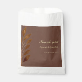 コーヒモダンーブラウンと金ゴールドリーフ結婚式の引き出物 フェイバーバッグ