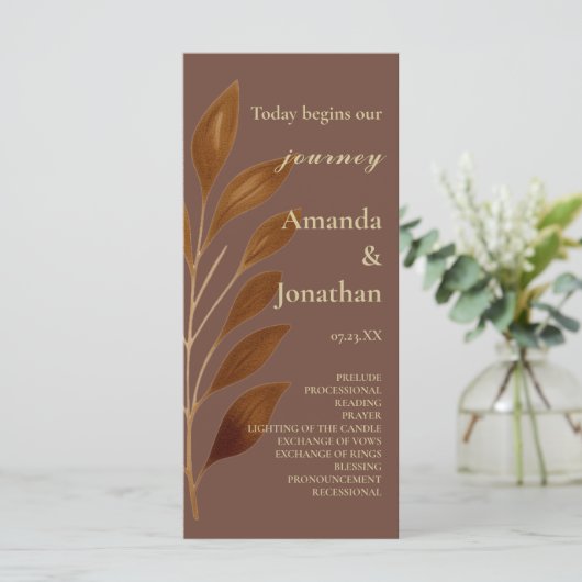 コーヒモダンーブラウンと金ゴールドリーフ結婚式 プログラム (スタンド正面)