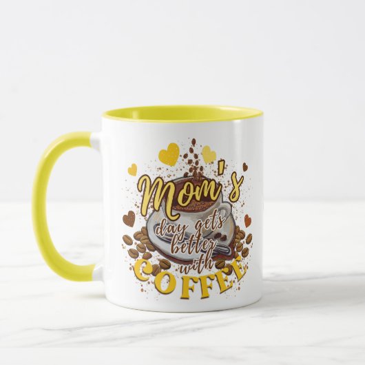 コーヒーおもしろいでかわいい黄色いママの日 マグカップ (左)
