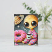 コーヒーおもしろいとドーナツを宇宙したエイリアン ポストカード (スタンド正面)