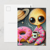 コーヒーおもしろいとドーナツを宇宙したエイリアン ポストカード (正面/裏面)