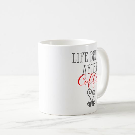 コーヒーおもしろい引用文後に人生が始まる コーヒーマグカップ (正面右)