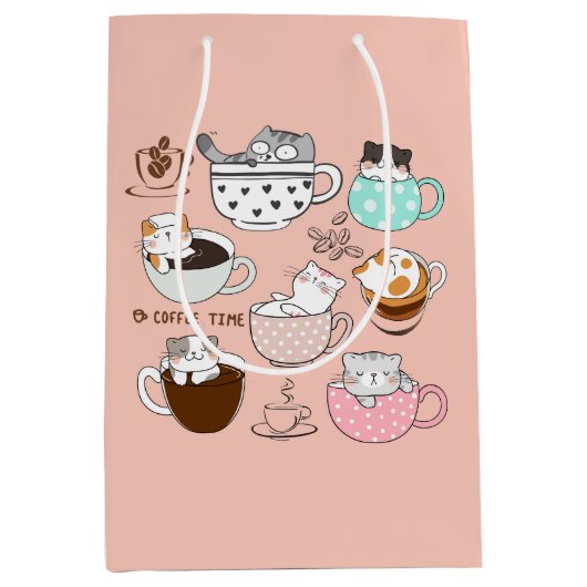 コーヒーおもしろい猫 ミディアムペーパーバッグ (正面)