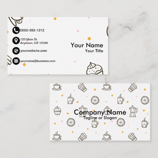コーヒーおよびカップケーキが付いているカフェ 名刺 (正面/裏面)