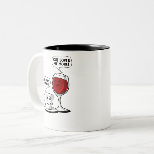 コーヒーおよびワイン彼女は私をもっと愛します ツートーンマグカップ (正面左)