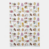 コーヒーおよび心地よいの食糧図解入りの、写真付きのなパターン キッチンタオル (縦)