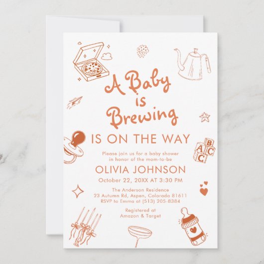 コーヒーお洒落手引き赤ちゃんシャワー醸造 招待状 (正面)