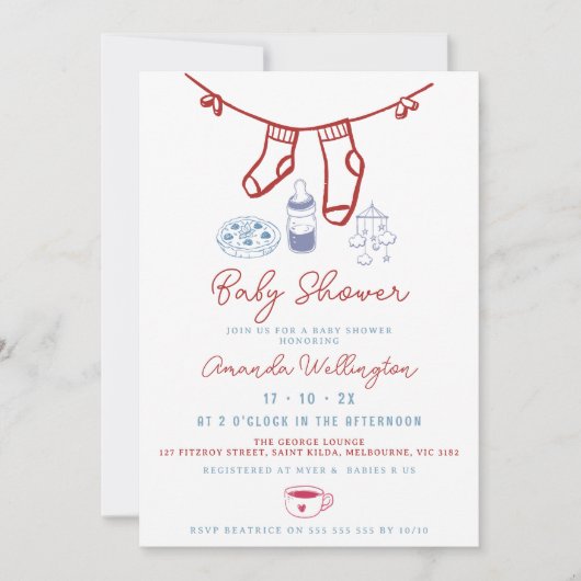 コーヒーお洒落手引き赤ちゃんシャワー醸造 招待状 (正面)