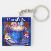 コーヒーお洒落抽象芸術絵画のフローラ キーホルダー (裏面)