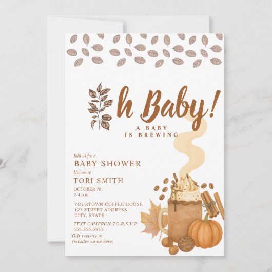 コーヒーかぼちゃの秋秋の醸造ベビーシャワー 招待状 (正面)
