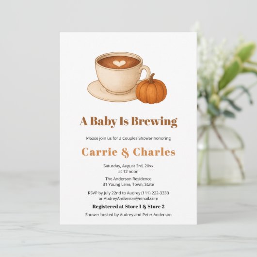 コーヒーかぼちゃの秋秋の醸造ベビーシャワー 招待状 (スタンド正面)