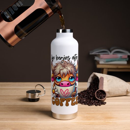 コーヒーから人生は始まる ウォーターボトル (コーヒー (回転後))