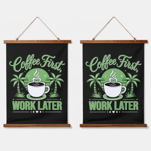 コーヒーから始めよう。カフェインの気分でやる気アップ 吊り下げ型タペストリー (ダブル)
