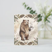 コーヒーが入ったかわいい茶色のクマ ポストカード (スタンド正面)