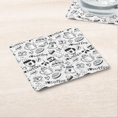 コーヒーが大好きな可愛い白黒コーヒー好き スクエアペーパーコースター (アングル)