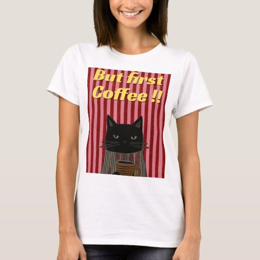 コーヒーが好きな猫 Tシャツ (正面)