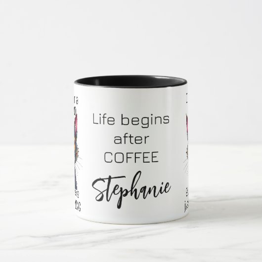 コーヒーが引用文すると不機嫌な猫の命が始おもしろいまる マグカップ (中央)