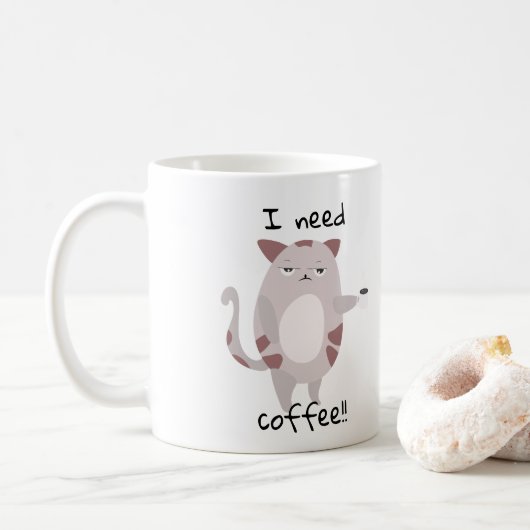 コーヒーが必要 | かわいい怠け猫 コーヒーマグカップ (ドーナツ)