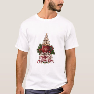コーヒーが支えるクリスマスの喜び 赤いマグカップ ツリーの湯気 Tシャツ