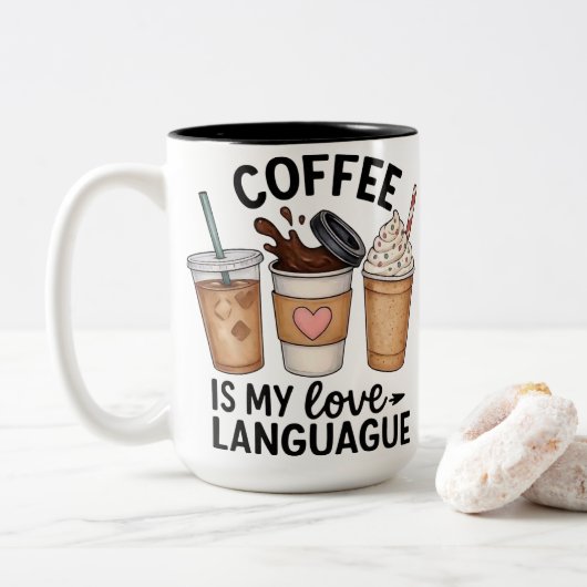 コーヒーが私の愛 ツートーンマグカップ (ドーナツ)