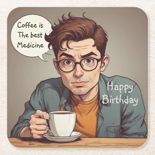 コーヒーが薬最高のだ スクエアペーパーコースター (正面)