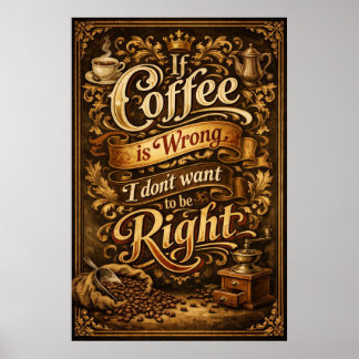 コーヒーが間違っているならば Vintage Typography アート ポスター