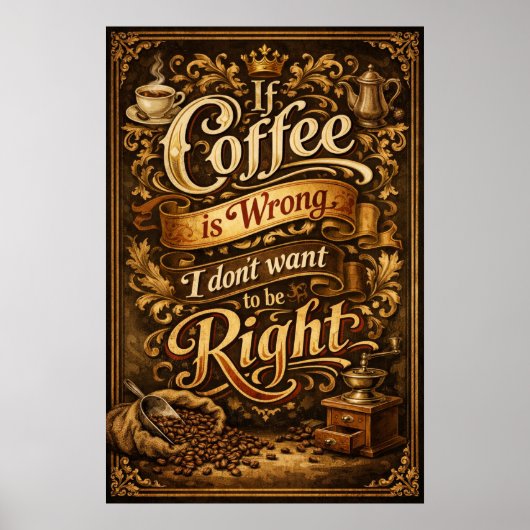 コーヒーが間違っているならば Vintage Typography アート ポスター (正面)