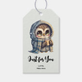 コーヒーだけを持つかわいいフクロウ|過去記事 ギフトタグ (正面)