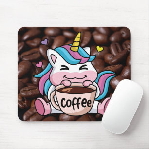 コーヒーでかわいいユニコーン マウスパッド