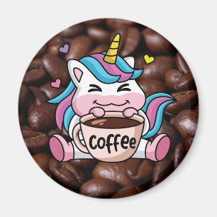 コーヒーでかわいいユニコーン マグネット