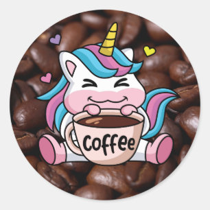 コーヒーでかわいいユニコーン ラウンドシール