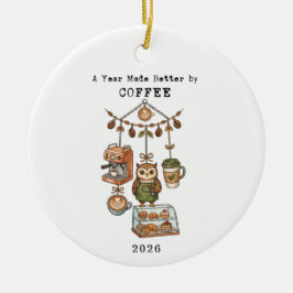 コーヒーでより良くなった一年 クリスマス ホリデー セラミックオーナメント