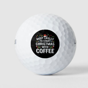 コーヒーでクリスマスをスタートさせる一家 ゴルフボール