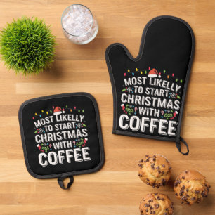 コーヒーでクリスマスをスタートさせる家族に一番なりそう 鍋つかみ&鍋敷きセット