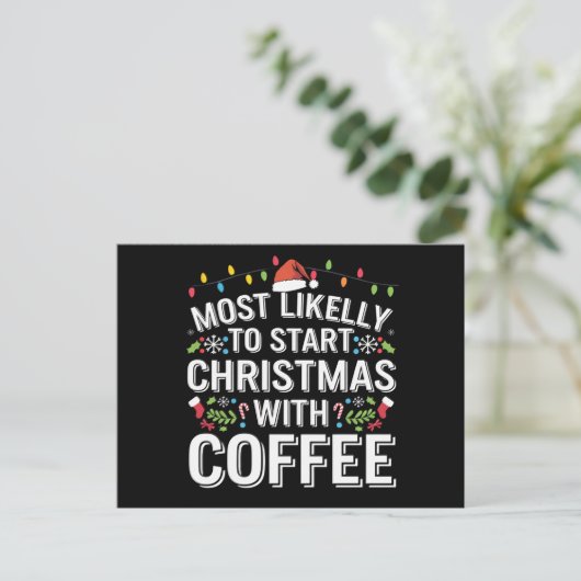 コーヒーでクリスマスをスタートさせる家族 シーズンポストカード (スタンド正面)