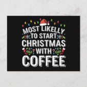 コーヒーでクリスマスをスタートさせる家族 シーズンポストカード (正面)