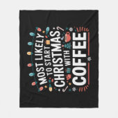コーヒーでクリスマスをスタートさせる家族 フリースブランケット (正面)