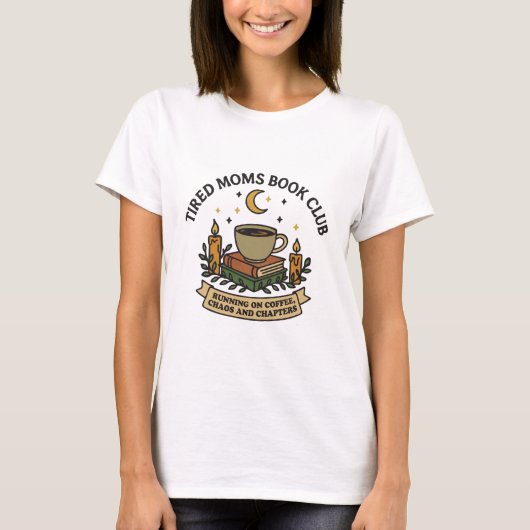 コーヒーで動くお疲れママの読書クラブ Tシャツ (正面)