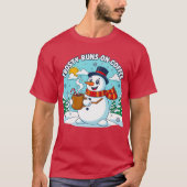 コーヒーで動くフロスティ 楽しいクリスマス デザイン Tシャツ (正面)