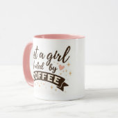 コーヒーで動く女の子の引用ポスター ピンク マグカップ 彼女へのギフトに (正面左)
