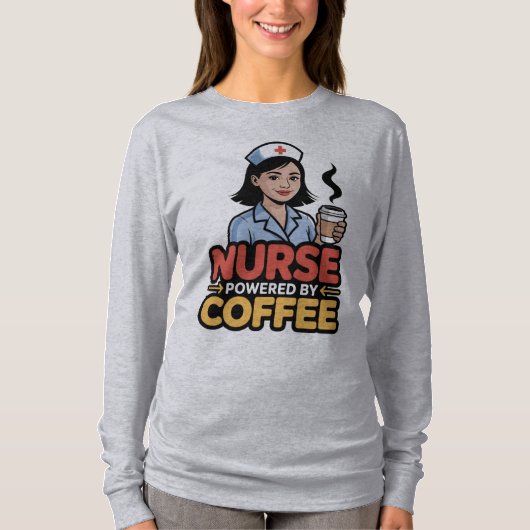 コーヒーで動く看護師Tシャツ Tシャツ (正面)