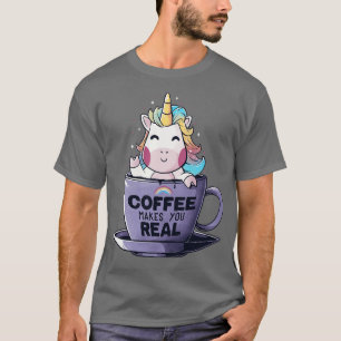 コーヒーで実在すおもしろいわいいユニコーン Tシャツ