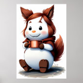 コーヒーで居心地の良い動物 | AI Art ポスター (正面)